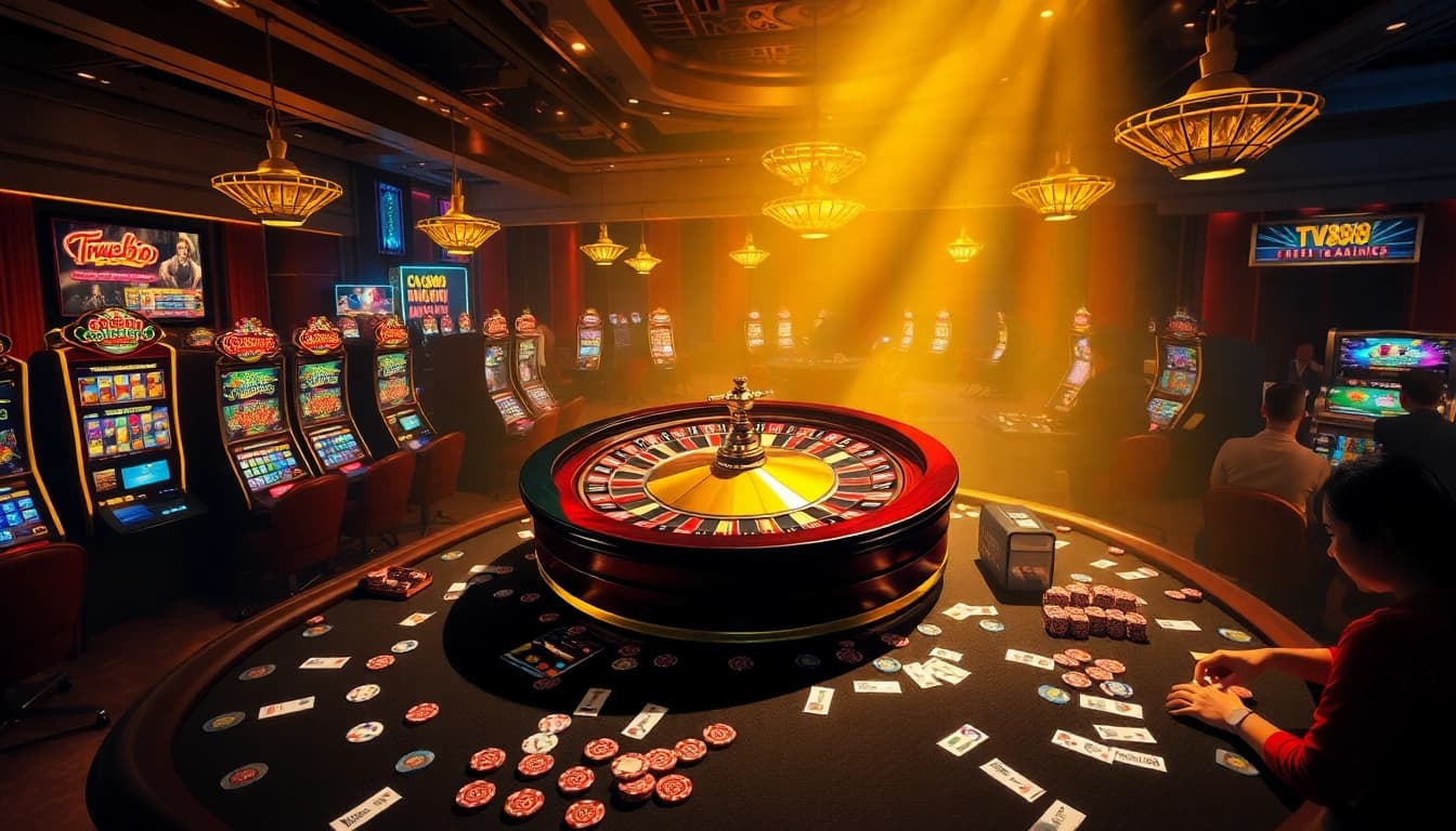 Experience high-stakes play at TV888 with vibrant casino tables and dynamic gaming action.