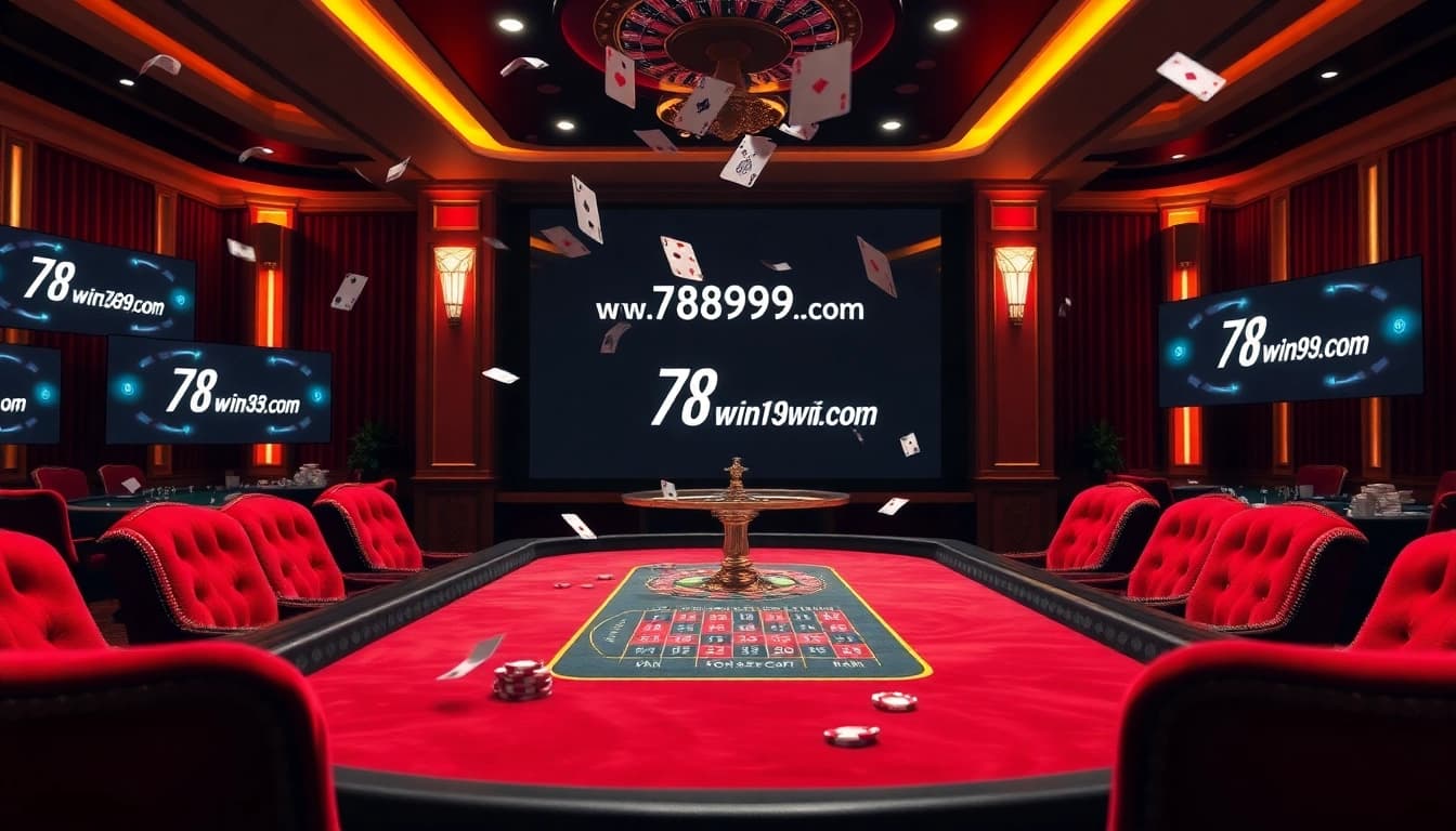 Experience thrilling gaming moments at https://789win939.com/ with an elegant casino setting showcasing poker chips and cards.
