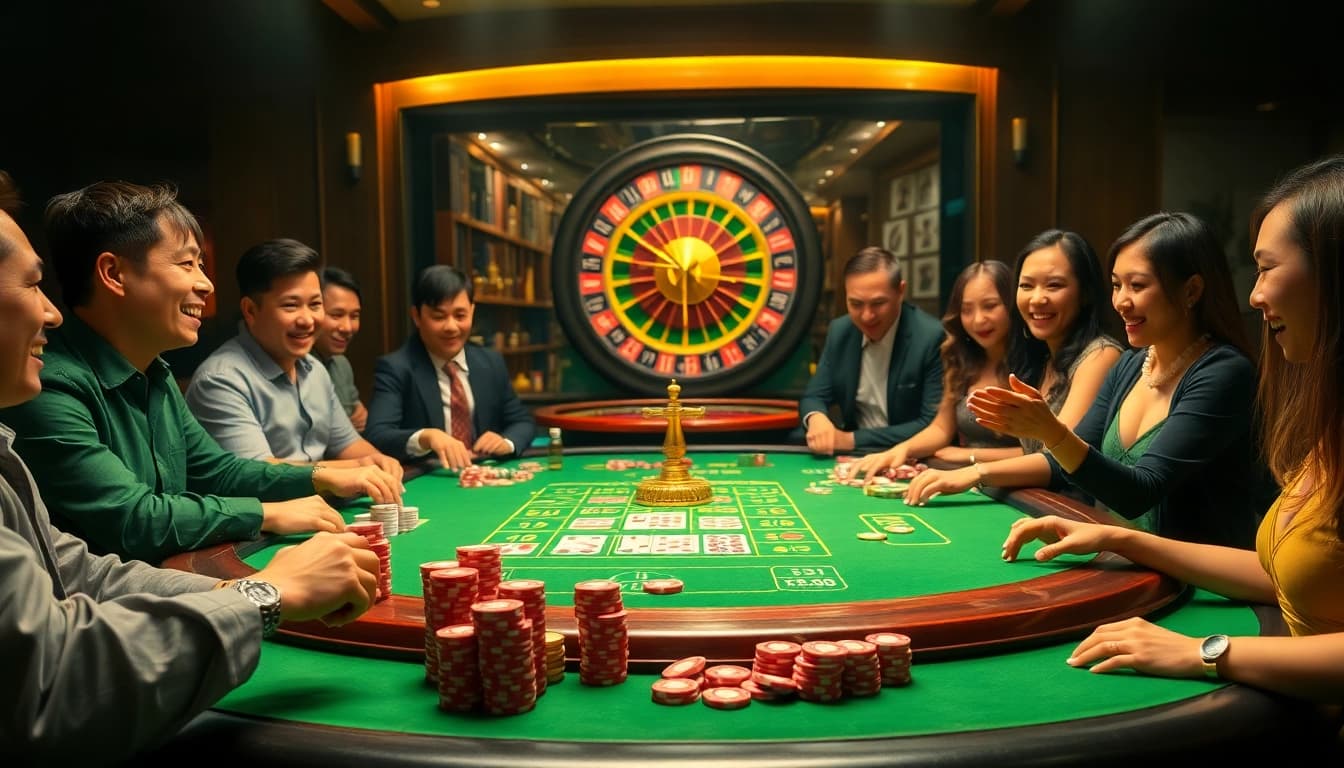 Players enjoying an exciting game at GO 88 casino table with vibrant colors and luxurious ambiance.