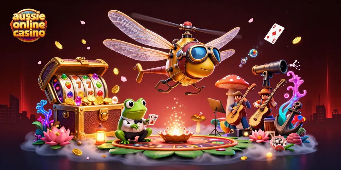 Experience excitement at an aussie online casino with dynamic characters and vibrant gaming elements.