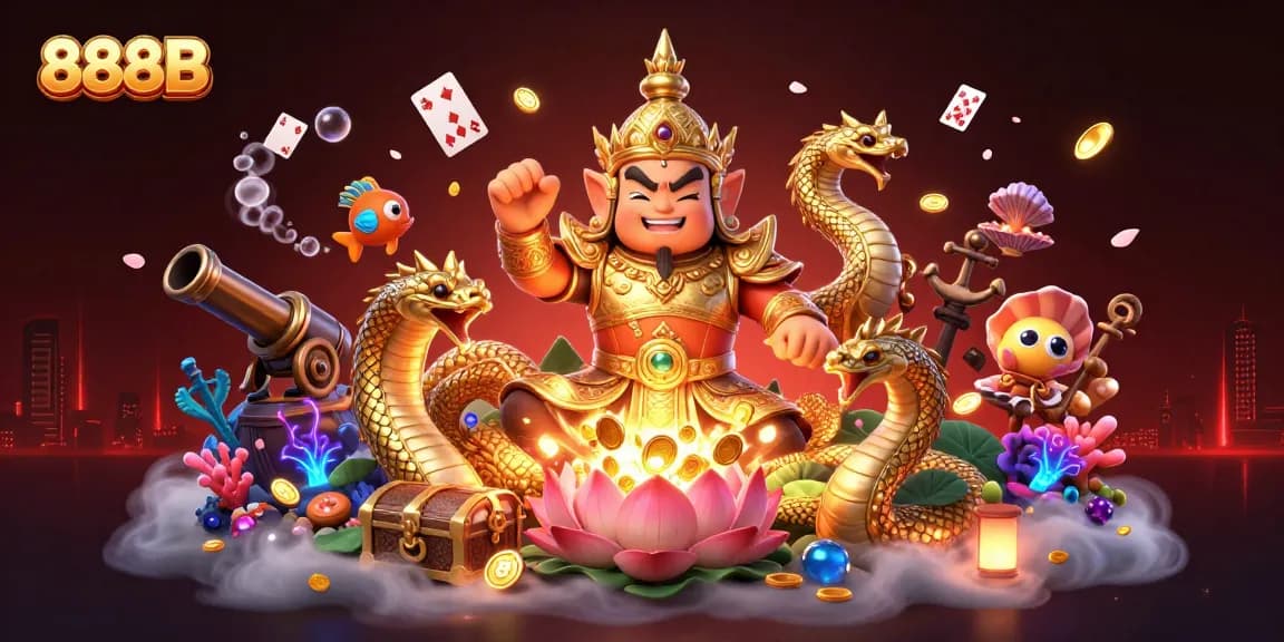 Unlock big wins with 888B's vibrant gambling heroes amidst spectacular gold treasures.