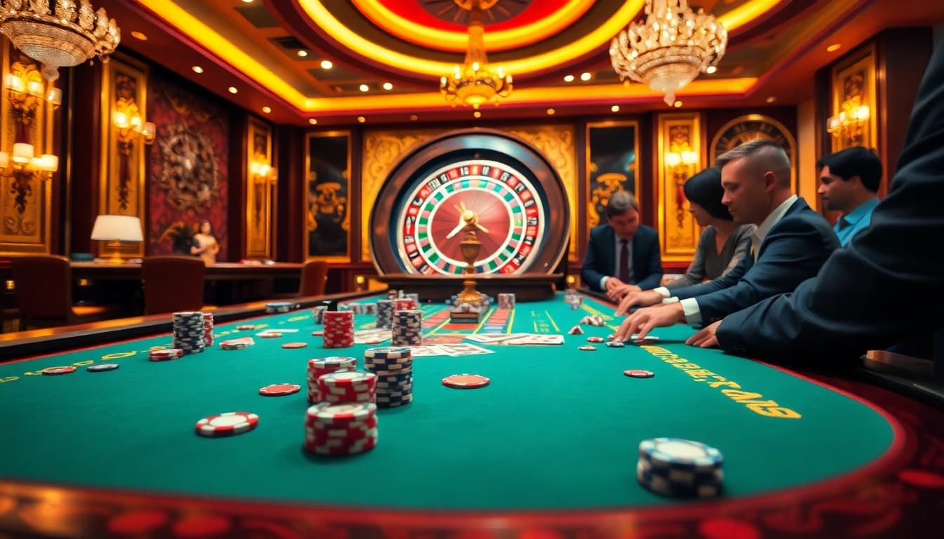 Experience the thrilling action of chotruyen with poker chips and cards in a high-stakes casino setting.