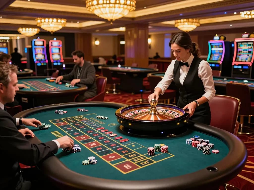 Players engaging in roulette at a luxurious casino, 79 king bets creating an exciting atmosphere