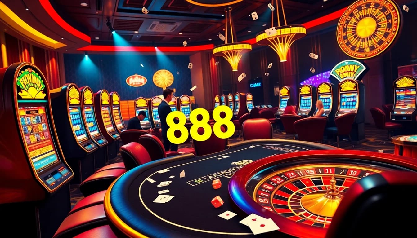 Excitement at the poker table featuring 888 P elements, showcasing a glamorous casino atmosphere.