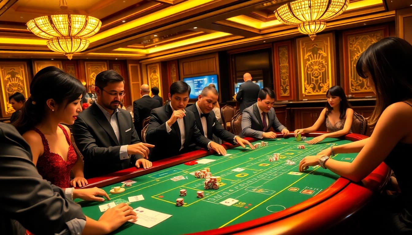 Tài xỉu MD5 game table filled with excited players strategically placing bets.