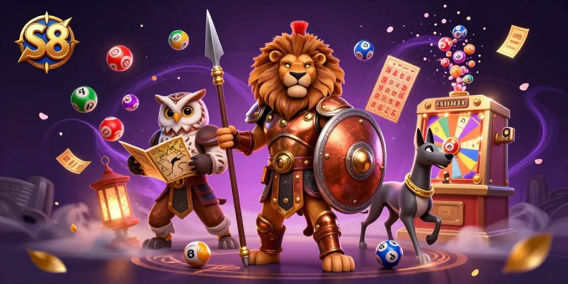 Experience the thrill of S8 lottery excitement with a vibrant, dynamic scene filled with bouncing balls and golden tickets.