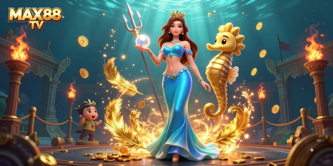 Engage with MAX88 TV’s vibrant underwater casino scene showcasing gambling excitement with rich treasures.