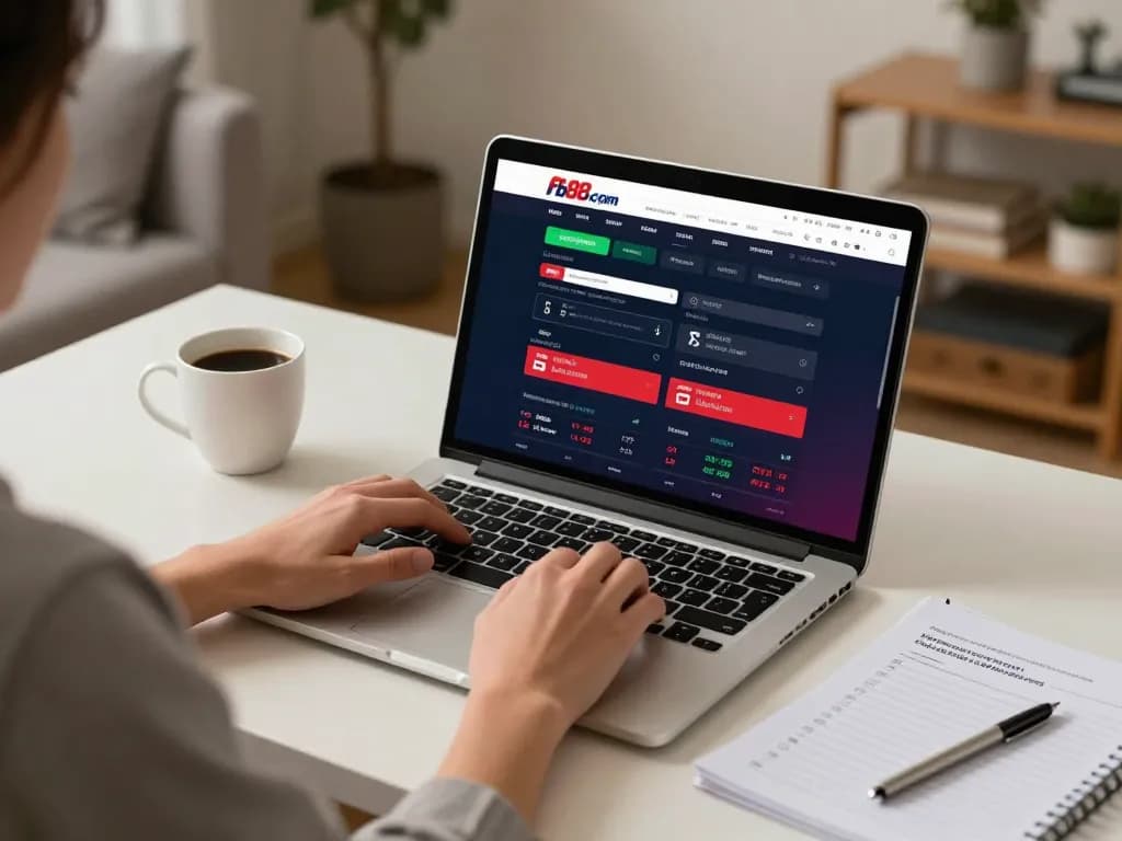 Engaged user placing bets on fb88.com online sports betting platform at home.