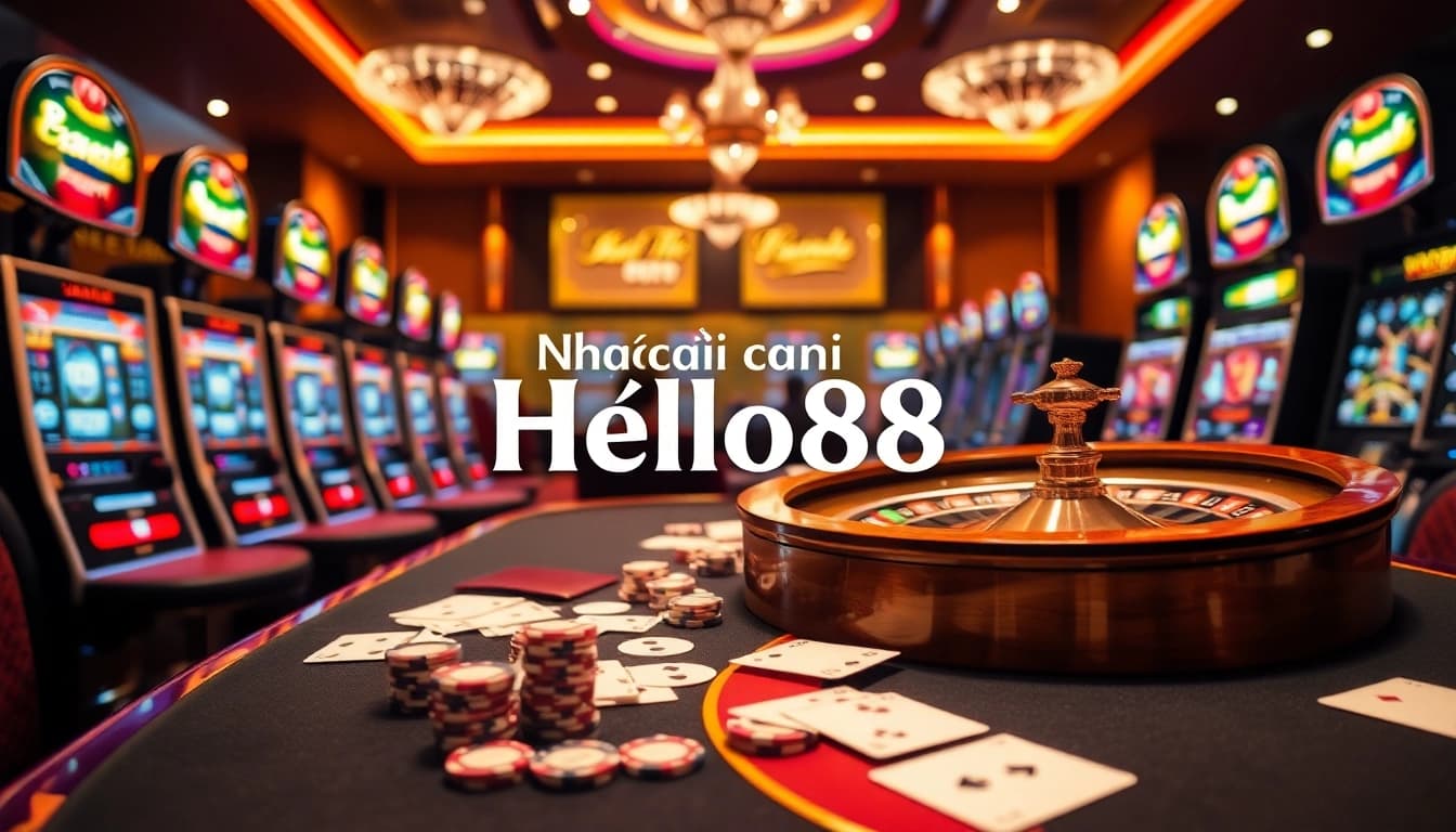 Engaging casino table showcasing Nhà cái Hello88 with cards and roulette wheel.