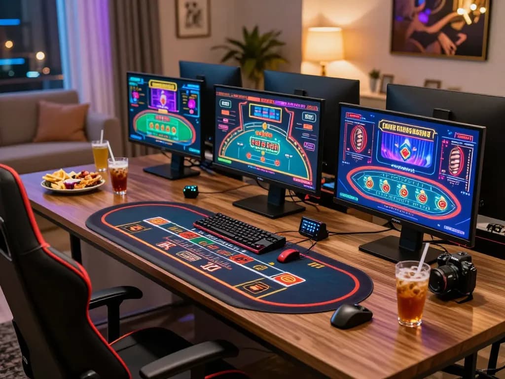 Engaged player enjoying live dealer blackjack on 789club platform, immersive gaming setup.