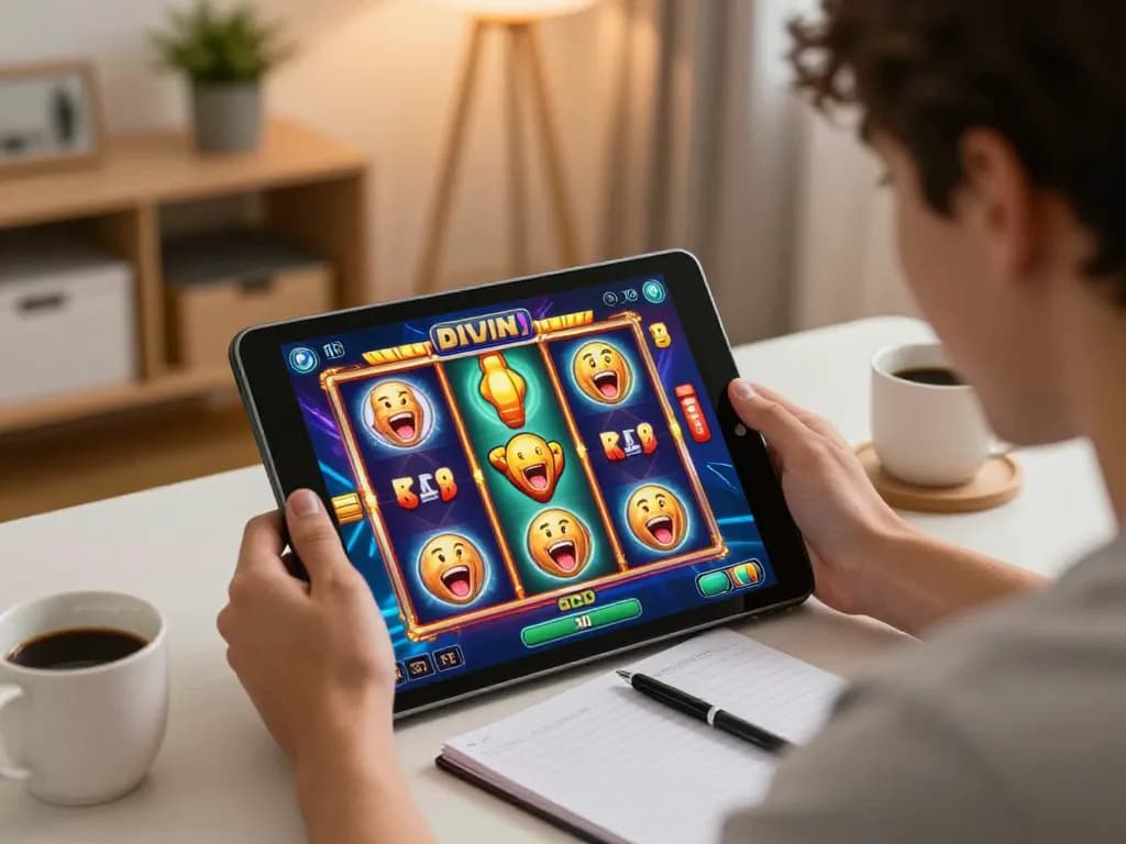 Celebrating a win while playing Slot Malaysia on a tablet in a cozy home setting.