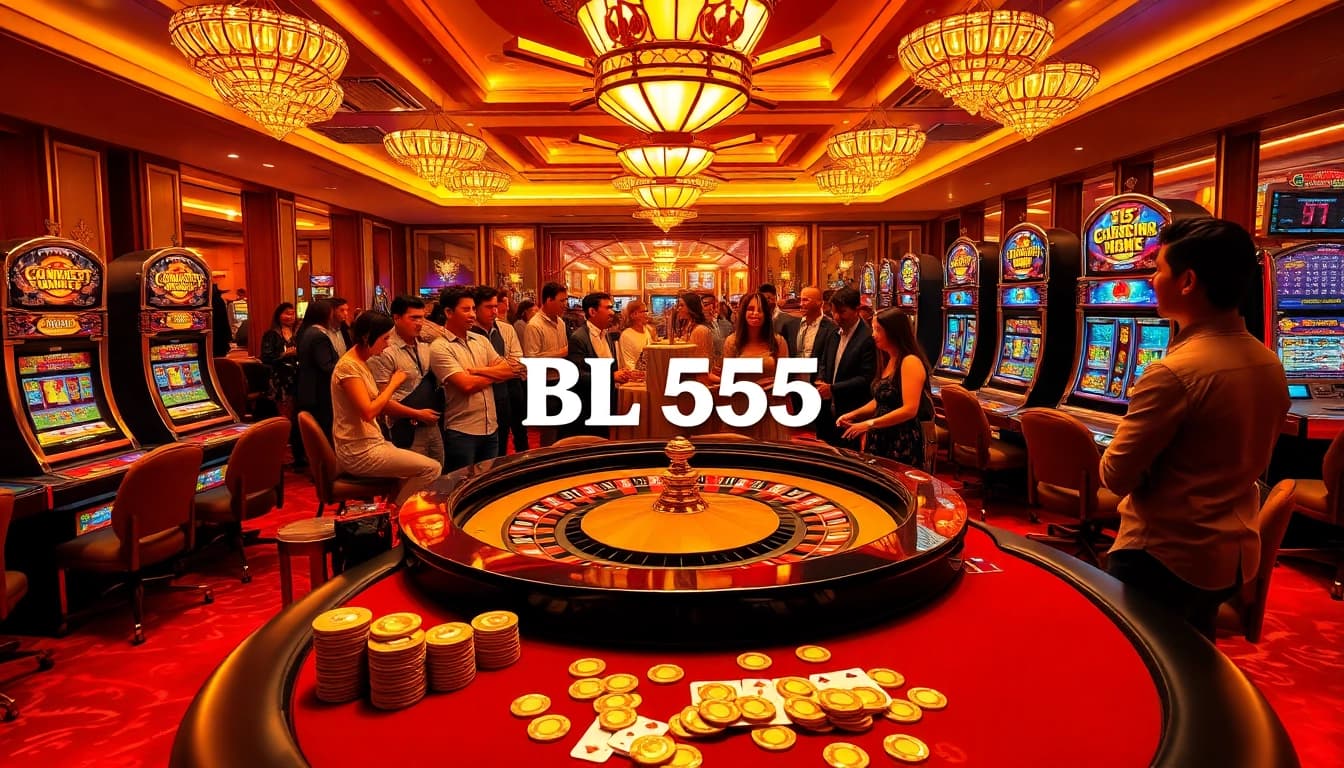 Engaging scene featuring enthusiastic gamblers at a BL555 roulette table, showcasing excitement and glamorous casino elements.