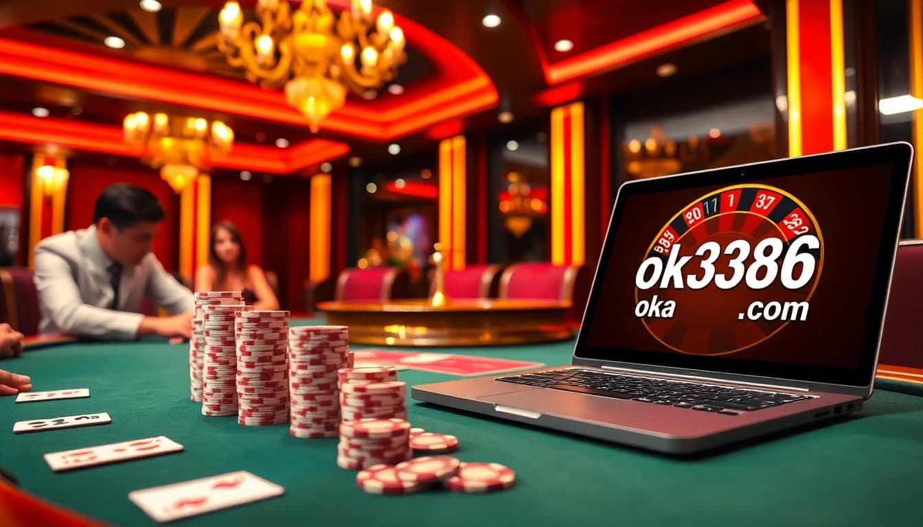 Experience thrilling gaming action at ok8386.com with poker players engaged at a vibrant table.