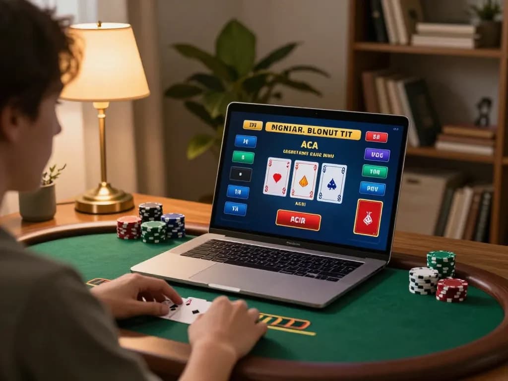 Engaging in a live dealer blackjack game at 123B with a cozy home setup and warm lighting.