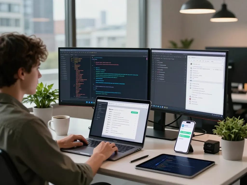 MoltBot AI demonstration in a modern workspace showcasing task automation and multi-platform communication integration.