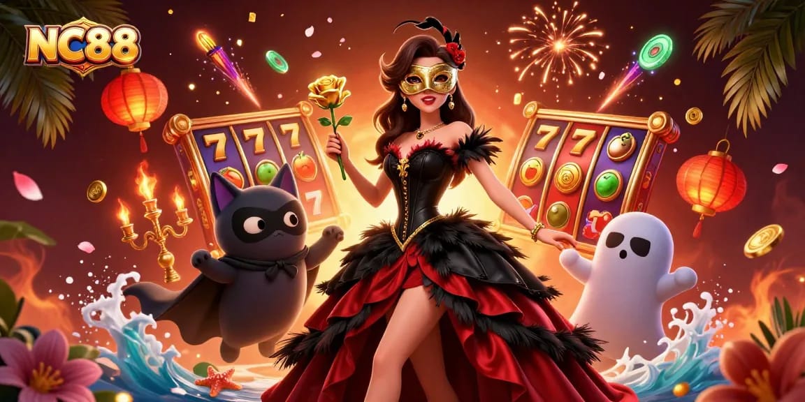 Engage with NC88's vibrant online casino experience featuring stunning characters and dynamic gaming elements.
