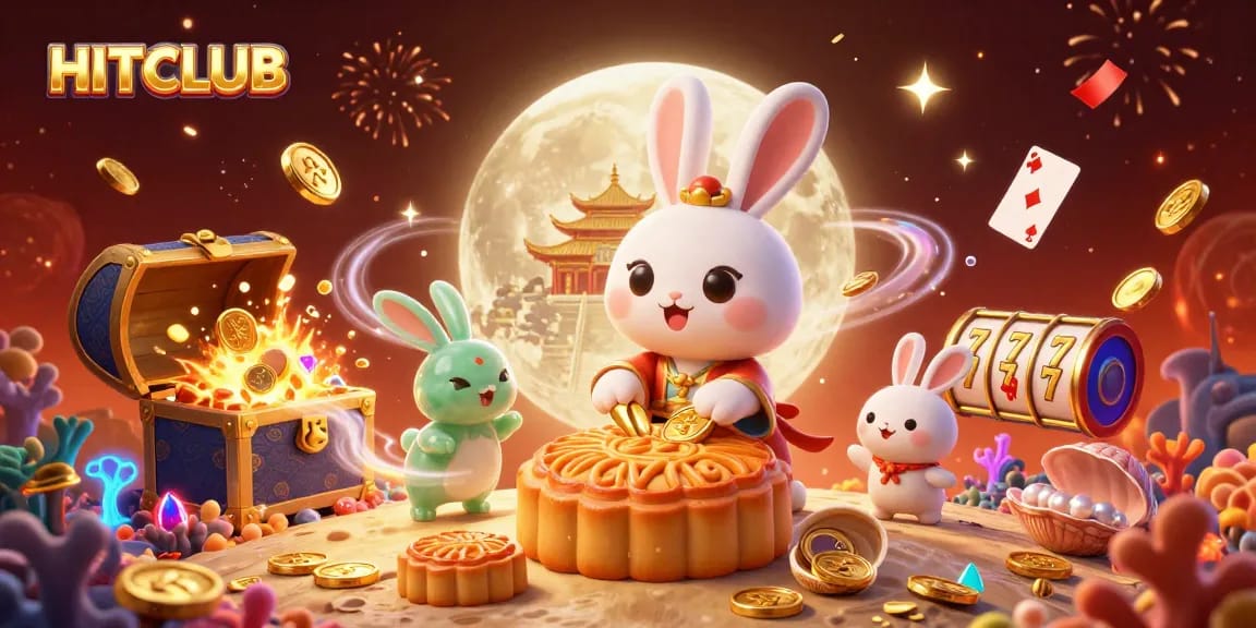 Experience the excitement of HITCLUB with a vibrant scene featuring a moon rabbit and casino elements.