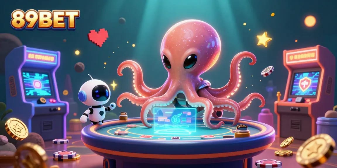 Experience thrilling gameplay at 89BET with an alien octopus running a holographic poker table.