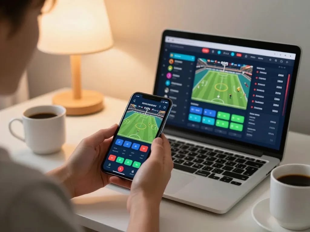 Engaging in a debet betting session using a mobile app in a cozy home environment.