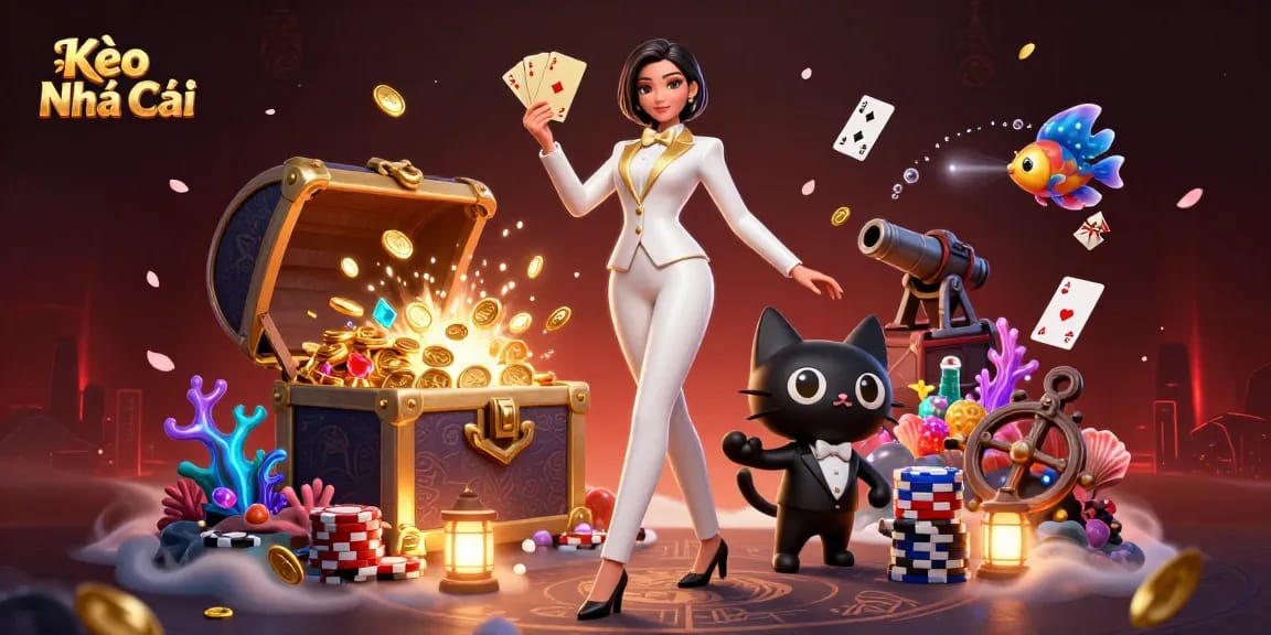 Kèo Nhà Cái highlights betting strategies amidst vibrant casino elements in an engaging 3D illustration.