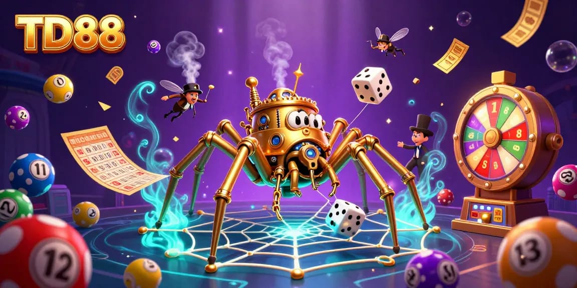 Experience the thrill of TD88 with vibrant casino elements and dynamic lottery scenes.