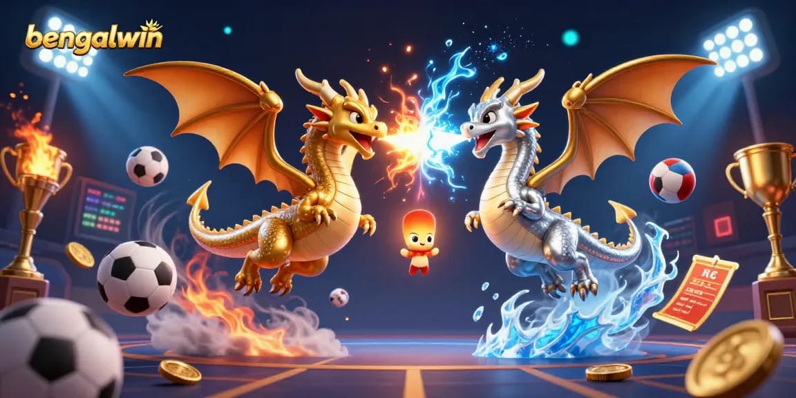Bengalwin casinos ignite excitement with a duo of dragon characters showcasing fire and ice elements in this dynamic virtual scene.
