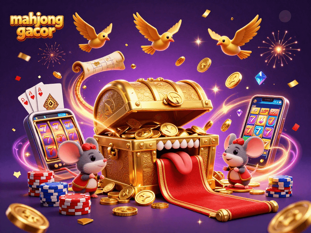 Engage in the thrill of mahjong gacor with vibrant treasures and exciting slot elements in a rich casino scene.