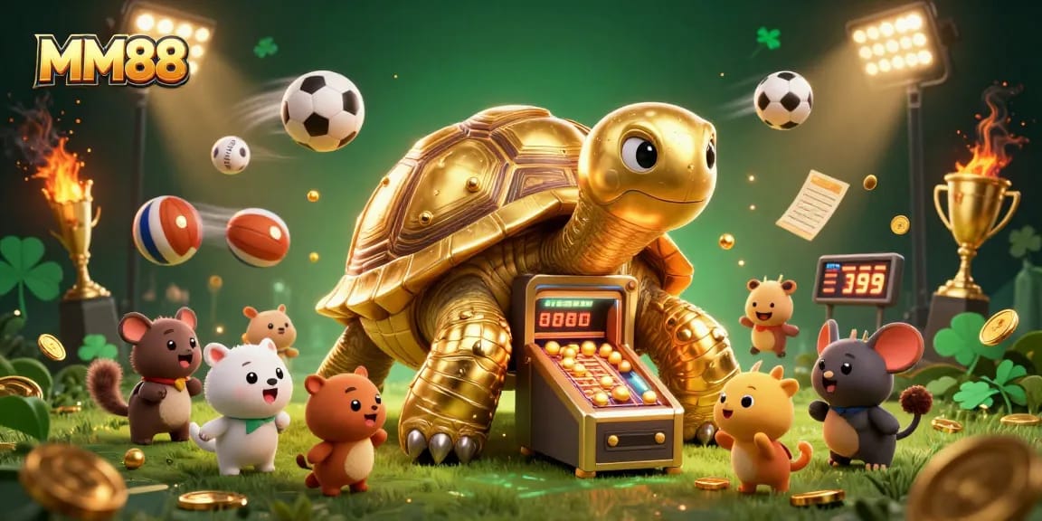 Experience thrilling games at MM88 with a vibrant 3D casino scene full of excitement and action.