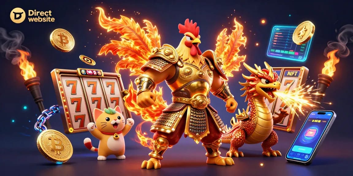 Spin and win at the Direct website with dynamic 3D casino characters and slot game elements.