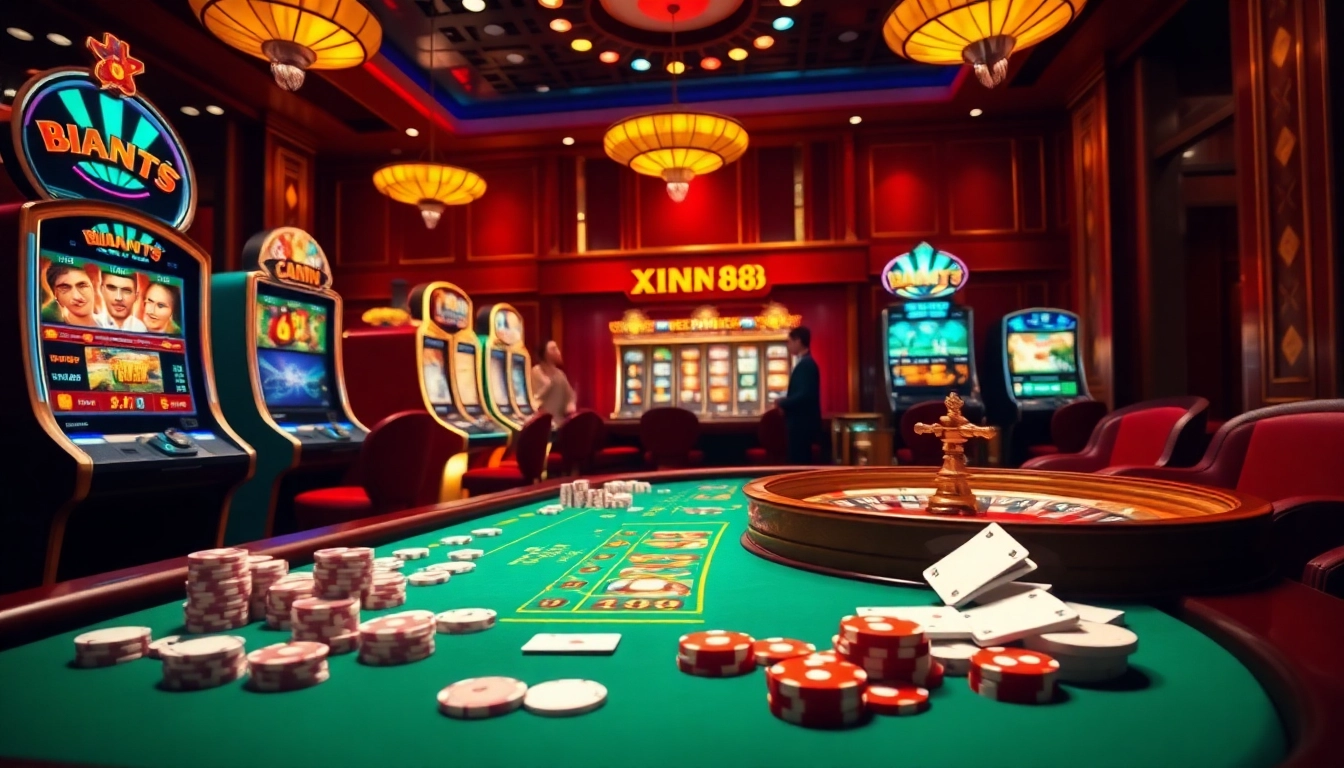 Experience the thrill of Xin 88's casino with vibrant gaming tables and excited players.