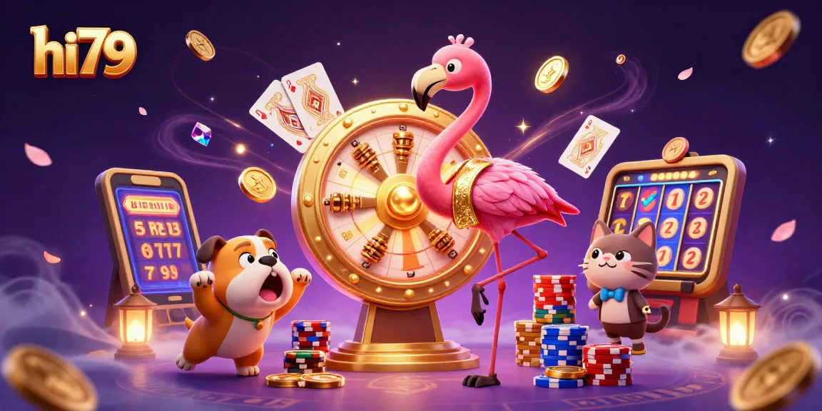 Experience vibrant gaming excitement at hi79 with a dynamic 3D casino scene featuring lively characters and colorful elements.