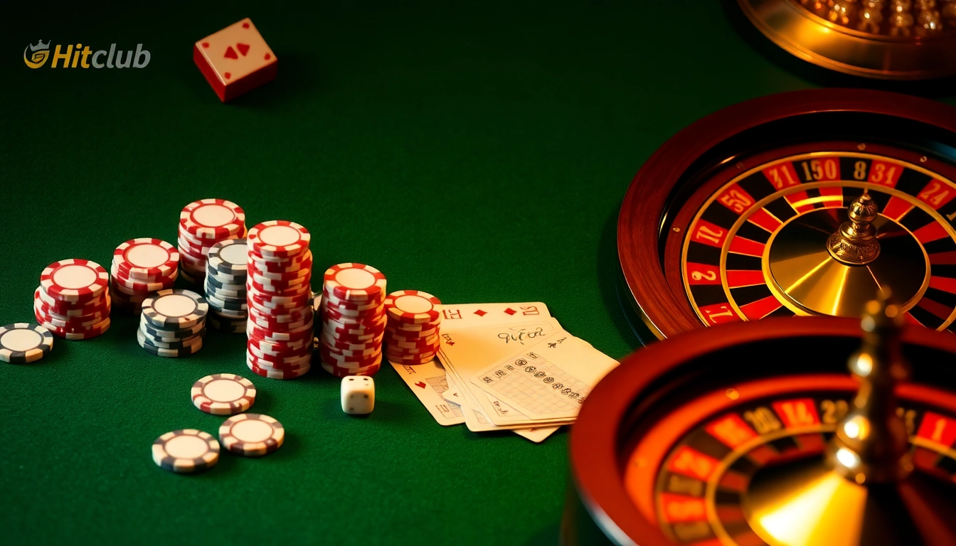 Experience the trusted gaming platform Hitclub uy tín, showcasing poker chips and roulette for excitement.