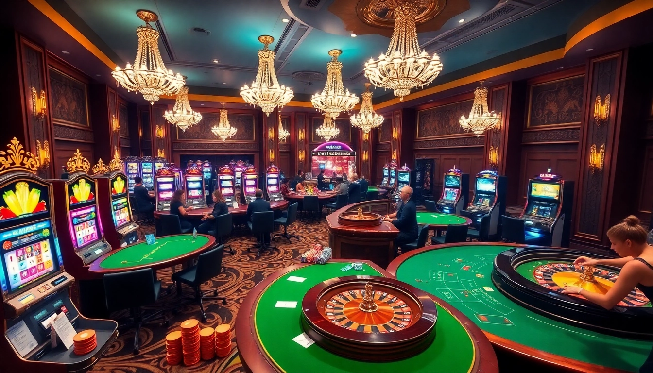 Experience thrilling games at KJC casino with lively poker tables and vibrant slot machines.