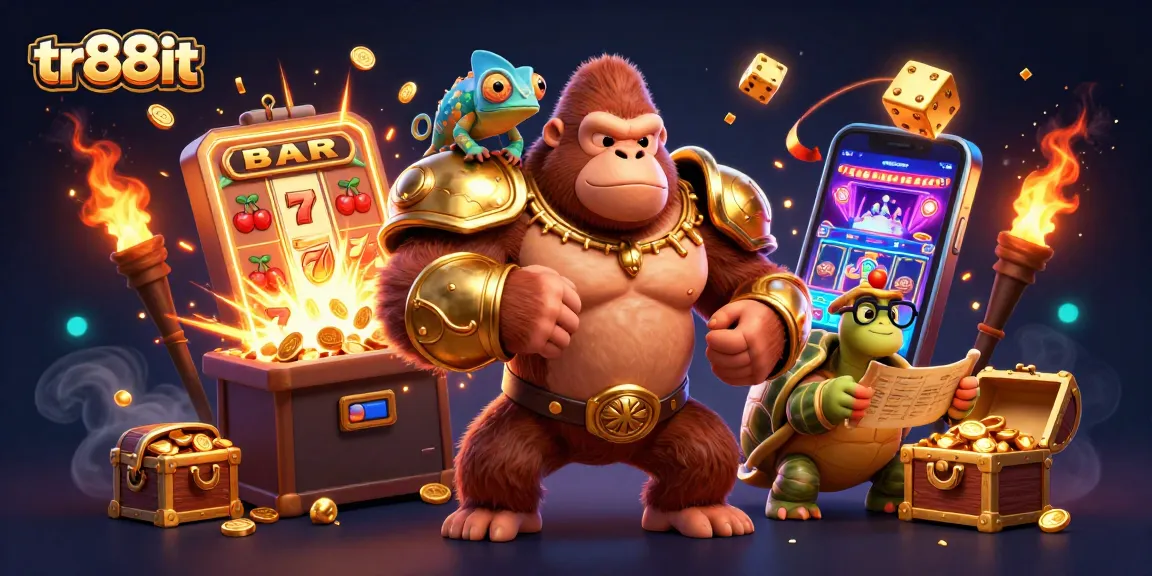 Experience excitement at tr88it with dynamic casino action featuring slot machines, colorful elements, and vibrant characters.