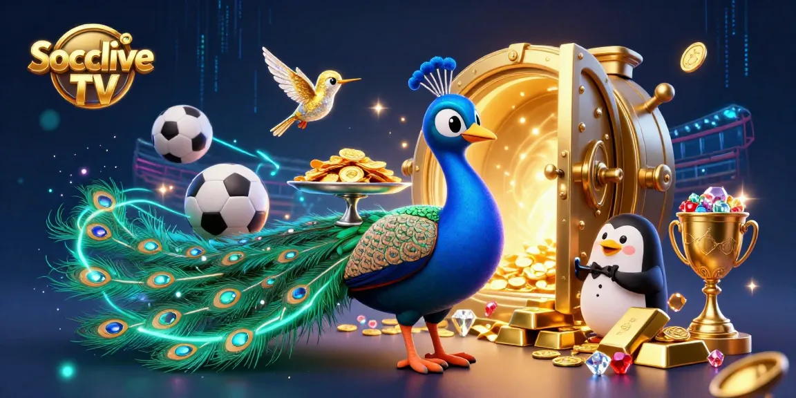 Socolive TV engages football betting with sparkling gold elements and vibrant characters in a dynamic atmosphere.