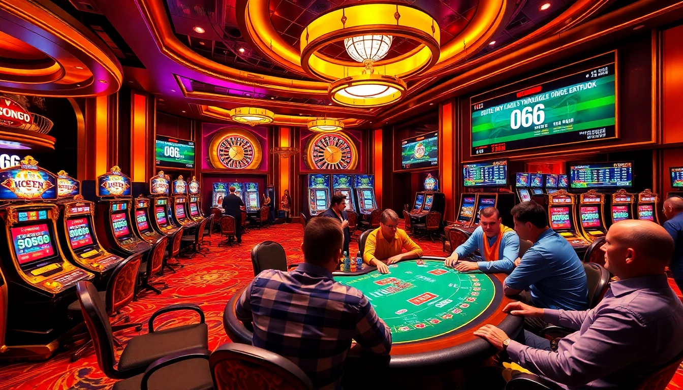 Experience the thrills of MB66 while playing in a luxurious casino environment with poker and roulette.