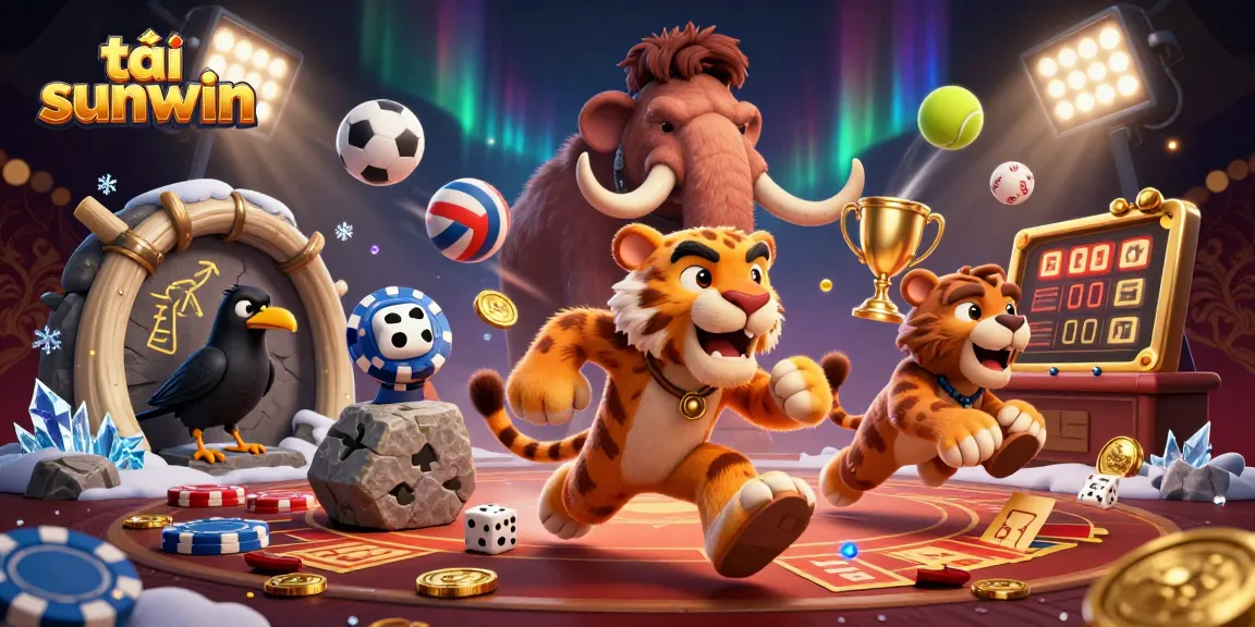 Join the fun with tải sunwin at this vibrant prehistoric casino illustration featuring dynamic sports elements.