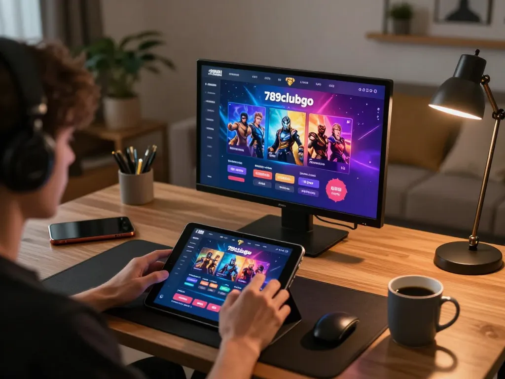 Engaging online gambling experience on 789clubgo tablet with cozy home setting.