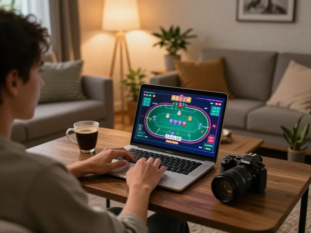 Experience thrilling online gaming at home with 789betgo on a cozy laptop setup.