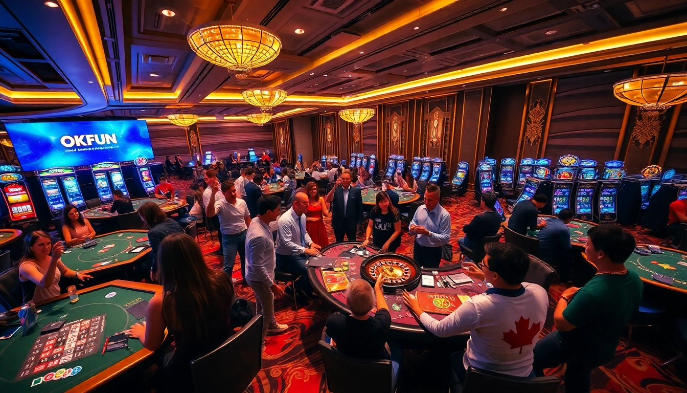 Experience the thrill of gambling at OKFUN's vibrant casino, featuring exciting games and cheerful players.