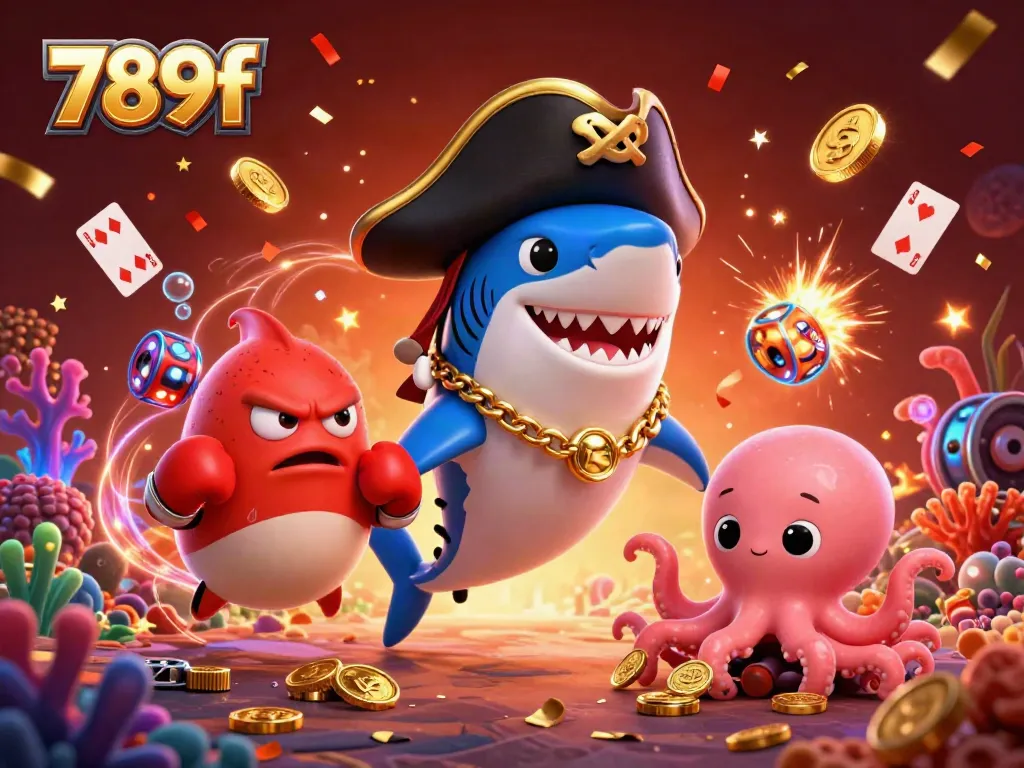Experience thrilling gameplay with 789f's captivating casino elements, including slot reels and characters.