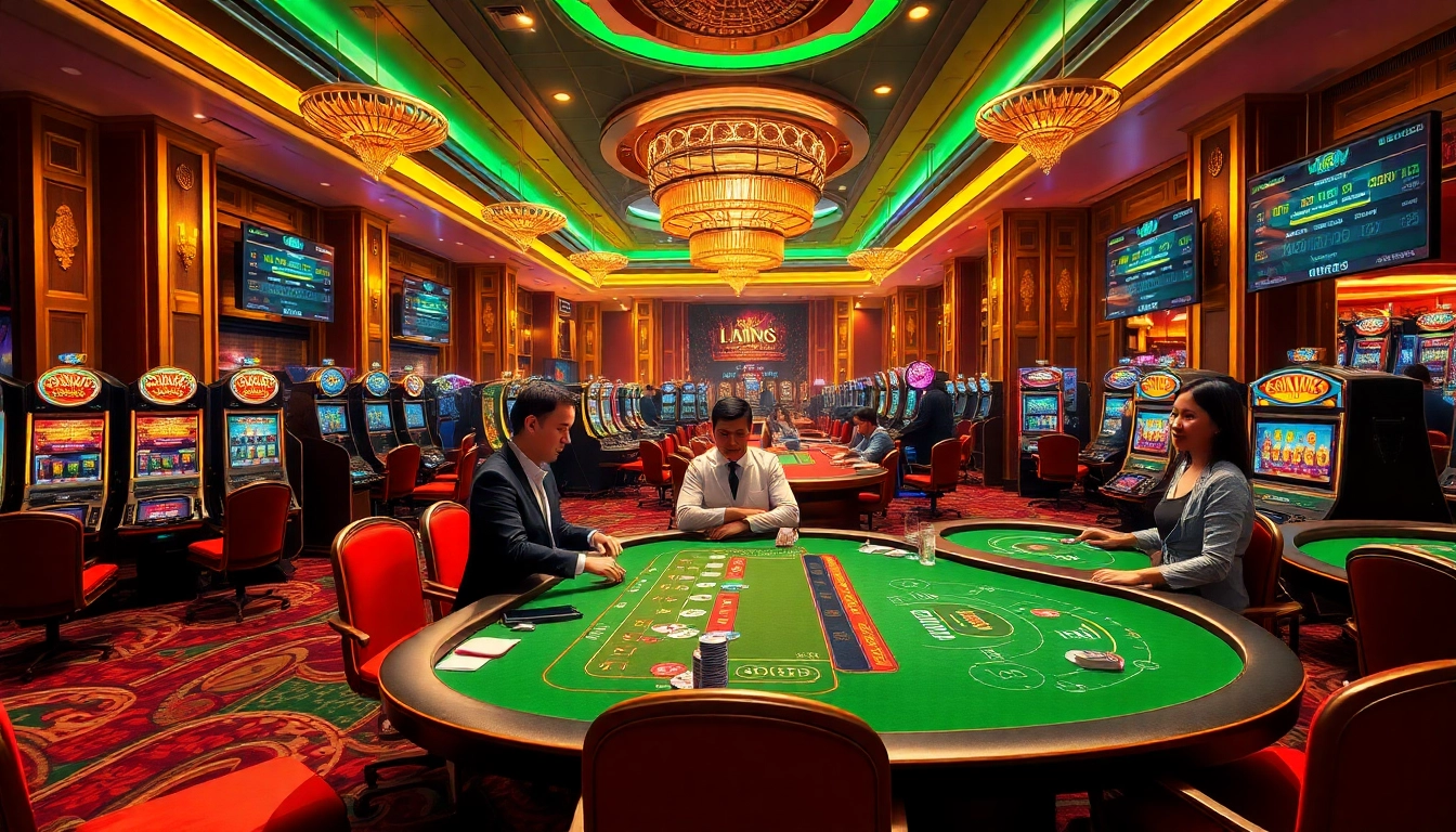 Players enjoying games at https://fly88.wtf/ casino, celebrating winnings at blackjack table and slot machines.