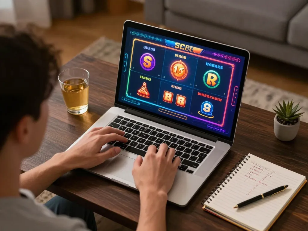 Player enjoying SC88 online casino games, showcasing strategy and engagement in a cozy home setup.