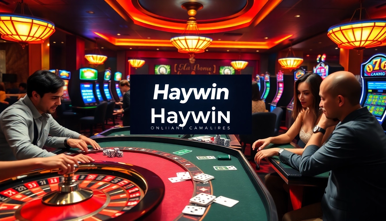 Players enjoying thrilling games at Haywin casino, featuring colorful poker chips and vibrant slot machines.