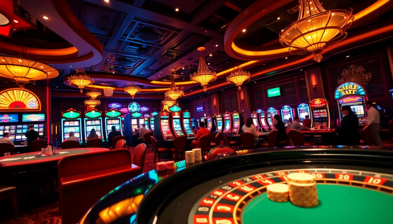 Experience the thrilling action of LC88 Game with vibrant casino tables and players engaged.