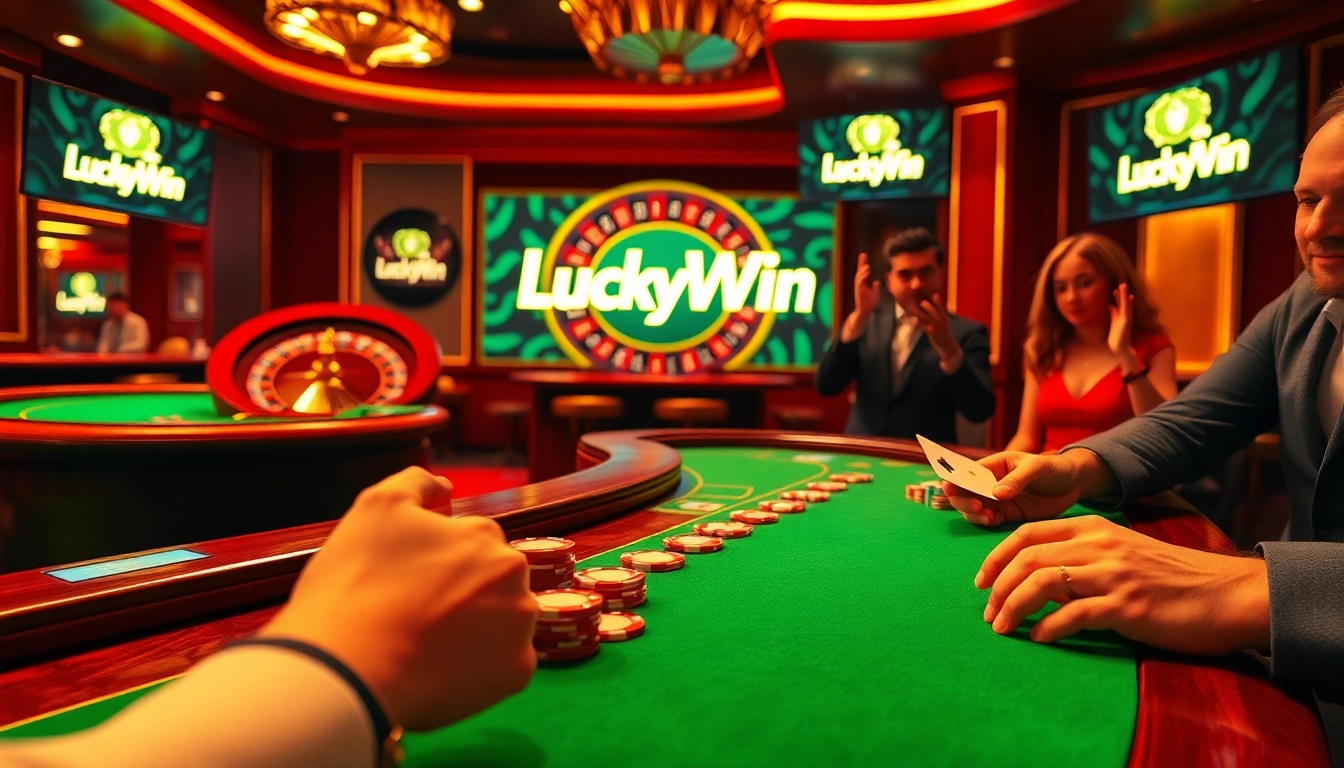 Engage in high-stakes gaming at LuckyWin with vibrant poker tables and thrilling roulette action.
