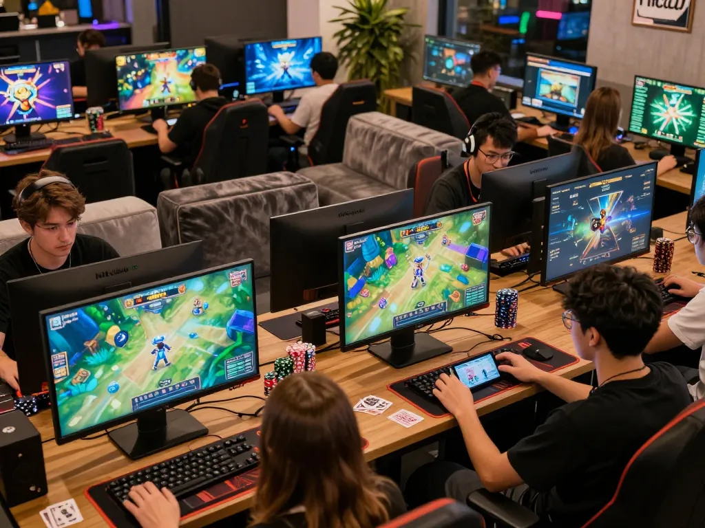 Engaged players at Hitclub enjoying online games with vibrant graphics, showcasing an exciting gaming atmosphere.