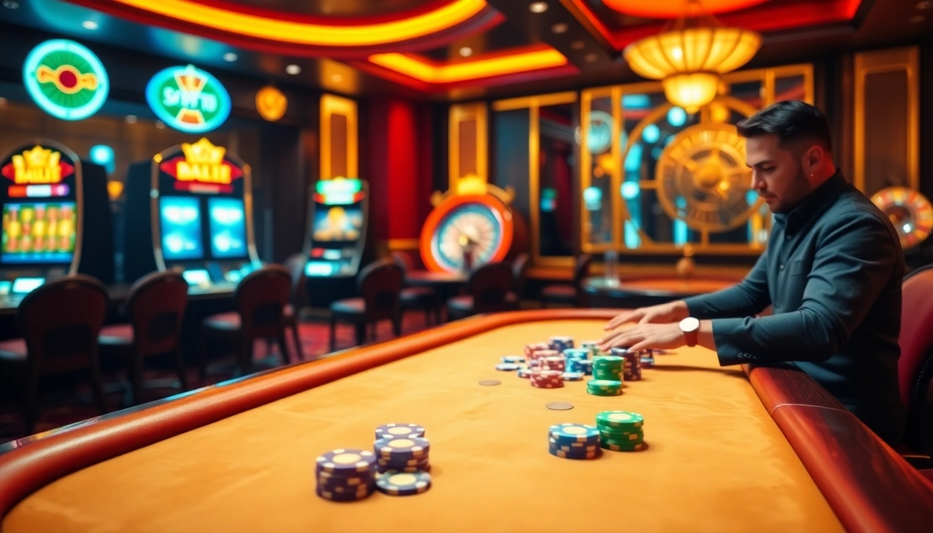 Engage in thrilling gaming experiences at OPEN88 with poker chips and roulette tables.
