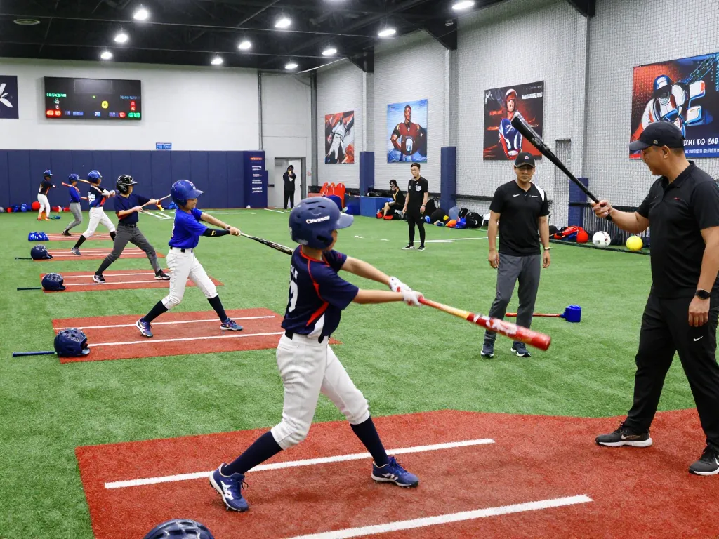 Young athletes training at the hitclub baseball facility, focused on perfecting their swings.