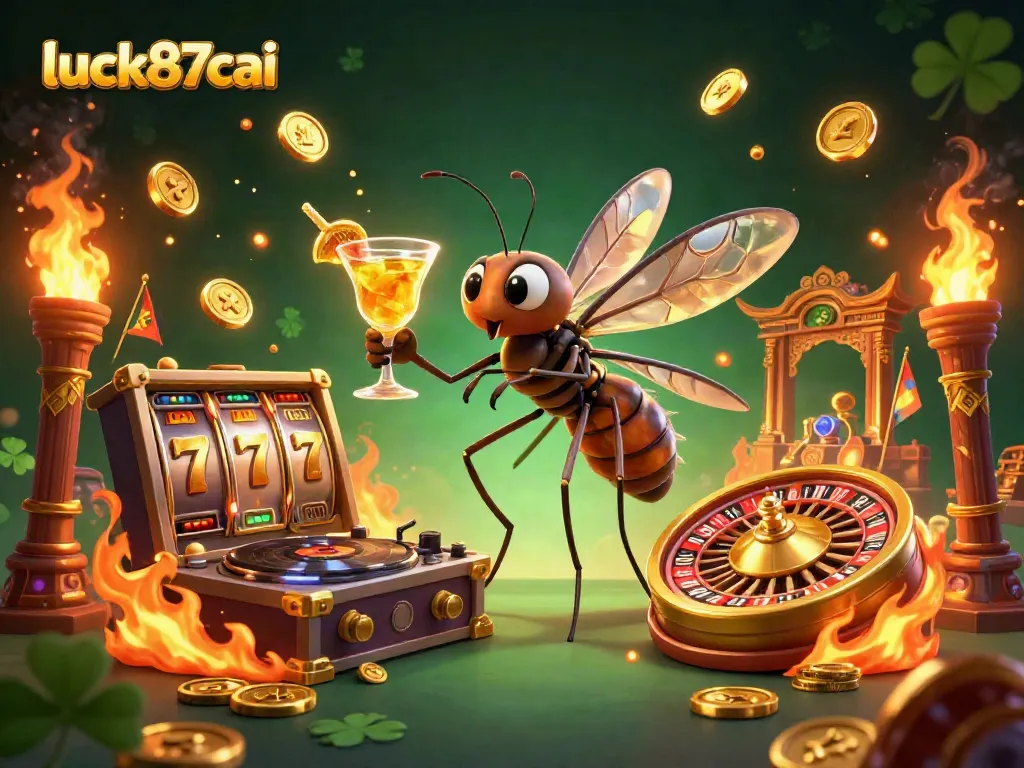 Experience excitement at luck87cai with a dynamic casino scene featuring a lively casino mascot.